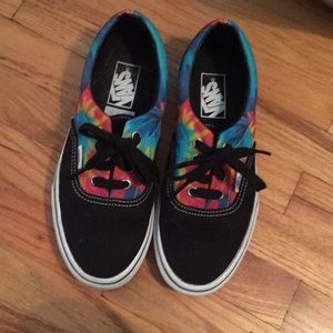 Vans Shoes - Worn once rainbow tie dye & black vans Vans Shoes - Worn once rainbow tie dye & black vans